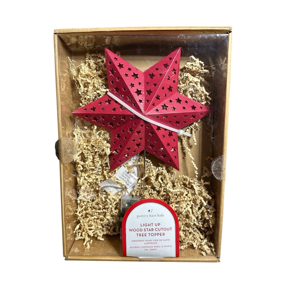 Pottery Barn Kids light up wood star cutout tree topper TESTED and new